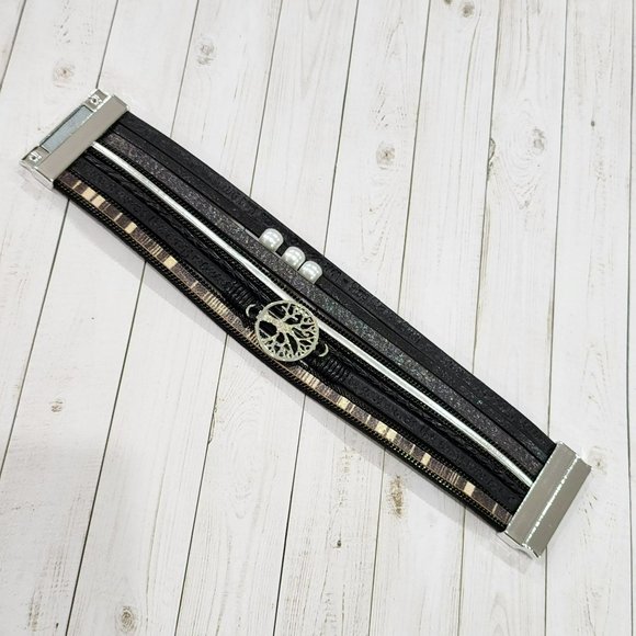 Multy Layers Leather Bangle Magnetic Bracelet for‎ Men and Women 7.5in - Black - Picture 4 of 9